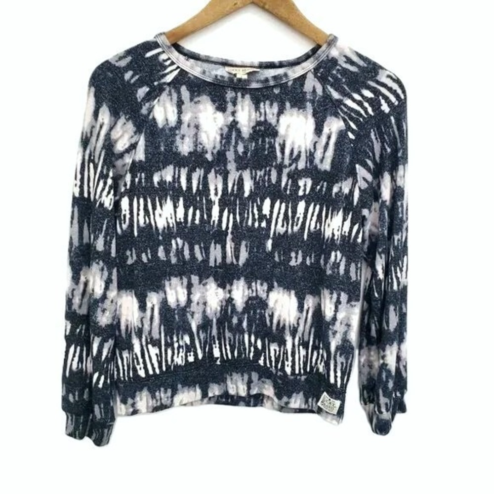 Lucky Brand Girls L Black Gray Dip Dye Raglan Knit‎ Sweatshirt Long Sleeve Top
